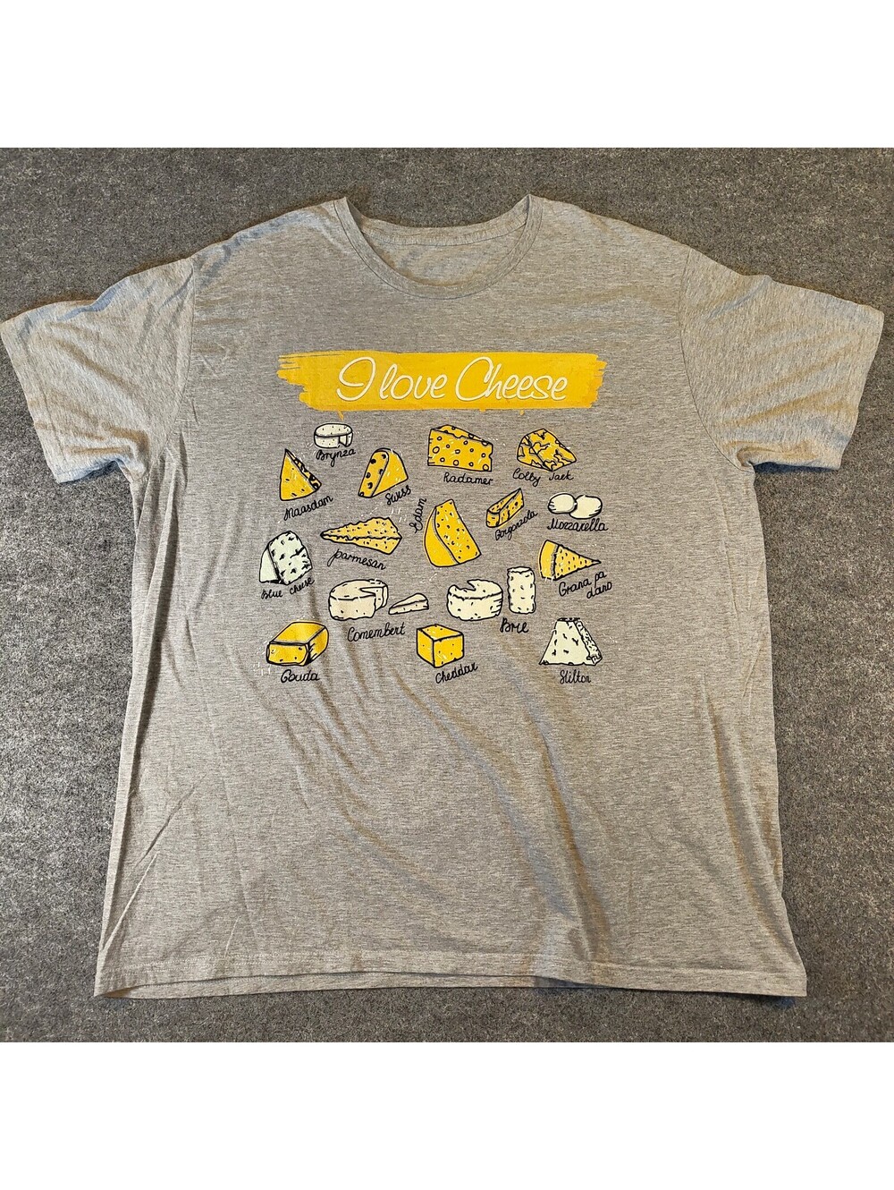 I Love Cheese Graphic T-Shirt Mens 2XL Heather Gray Funny Food Tee Gildan
